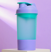 Шейкер для напитков 500мл с чашей под протеин, цв.фиолетово-голубой