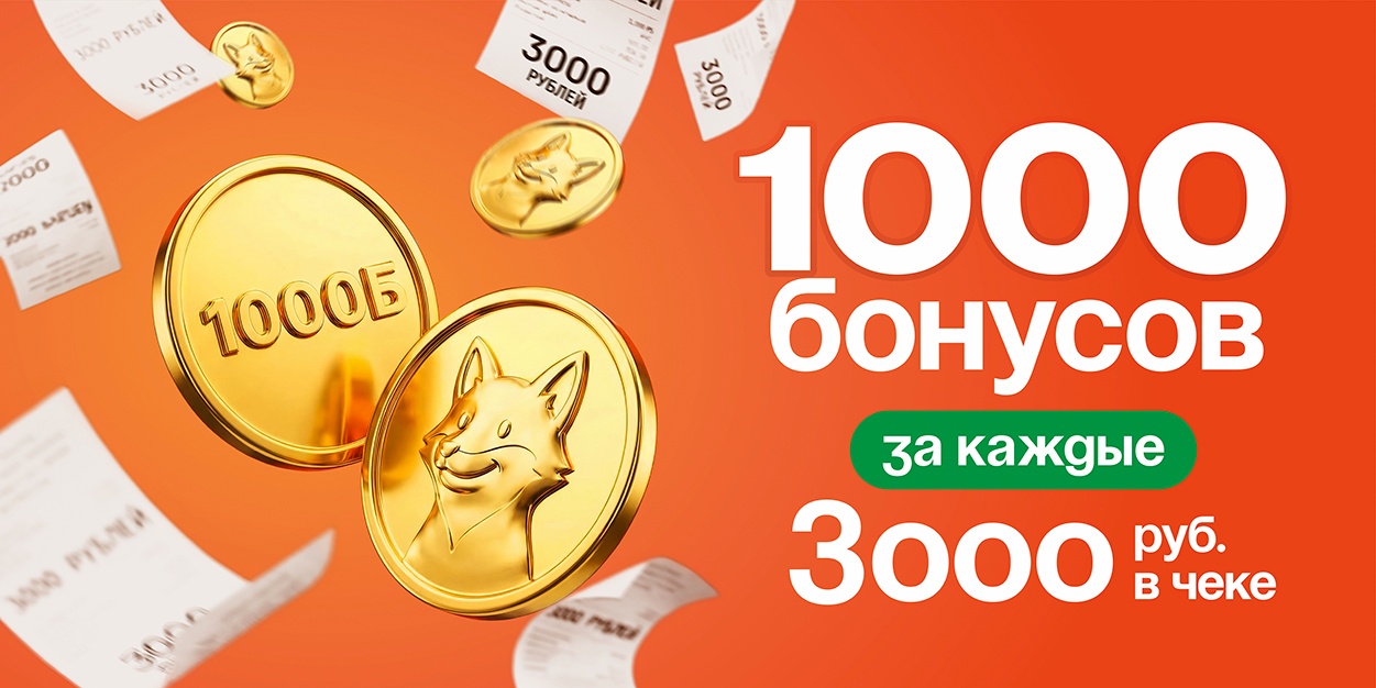 1000 бонусов за каждые 3000 руб.