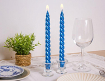Набор свечей витых 2шт, 24,5см, цв.синий металлик