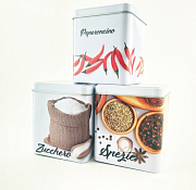Банка жестяная "Специи, сахар" 10х10х12см 3вида, цв.белый