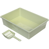 Лоток для домашних животных с совком "Чистые лапки" 38х28,5х10см, цв.фисташковый