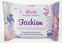 "Diva" Влажные салфетки для снятия макияжа с мицилярной водой и экстрактом розы 25шт.