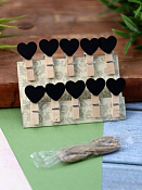 Набор прищепок декоративных "Hearts" с веревкой 10шт., 3,8х1,5см, цв.черный