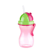 "BAMBINI" Детская бутылочка с трубочкой 300мл цв.зеленый, розовый