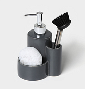 Дозатор для моющего средства с подставкой для губки и щетки "Милитари" 370мл, цв.серый