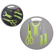 "CLASSICO" Набор: разделочная доска 30см, овощечистка, ножницы, нож 2шт., цв.зеленый