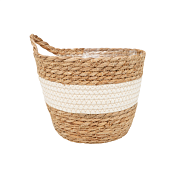Кашпо плетеное "Танзания" с ручкой d=19см, h=16см, цв.натуральный/белый