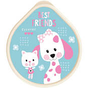 Ланч-бокс "Собачка и котенок" 13,5х4,5см с крышкой, цв.светло-бежевый