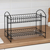 Сушилка для посуды с поддоном 2-х ярусная 39,5х24х29,5см, цв.черный