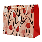 Пакет бумажный "Тюльпаны на розовом" 26х32х12см