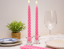 Набор свечей витых 2шт, 24,5см, цв.светло-розовый