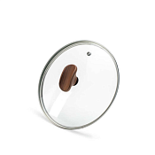 "TVS NATURA" Крышка стеклянная 20см, с металлическим ободком, ручка дерево, низкая