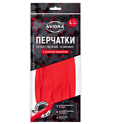 "AVIORA" Перчатки хозяйственные удлиненные размер L, цв.красный