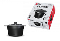 "Каменная" Чёрный гранит" Кастрюля со стекл. крышкой 6л