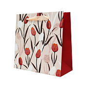Пакет бумажный "Тюльпаны на розовом" 25х25х11см
