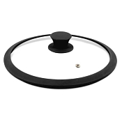 Крышка стекл. 22см с силикон. ободком, низкая, цв.черный