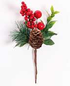 "Зимние мечты" Ветка декоративная "Яблоки и ягоды" 20х10х5см