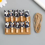 Набор прищепок декоративных "Бульдожка" с веревкой 10шт, 4,2х1,2см