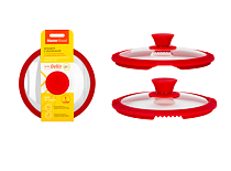 "Белла" Крышка стеклянная с силиконовым ободком 20см,с отверстием для слива,низкая, цв.красный